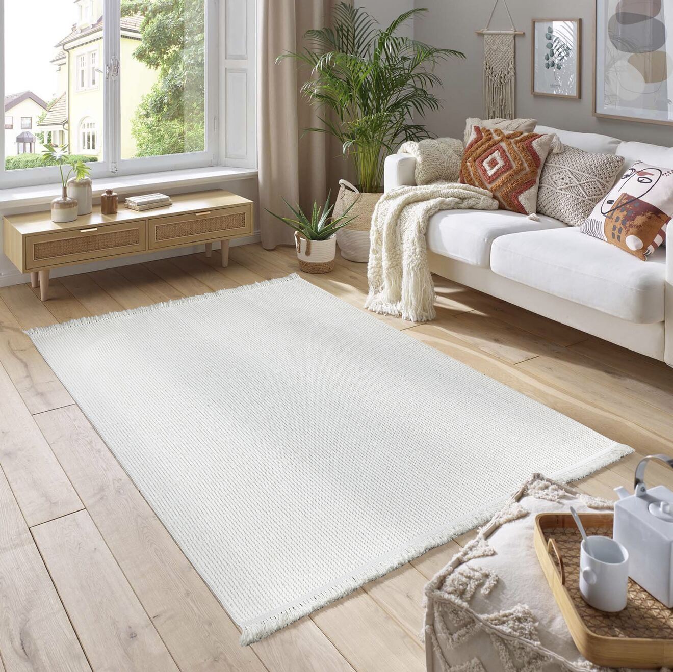 Havana 8595 Ekru - Polyester Dokuma Halı | Modern Salon Halısı